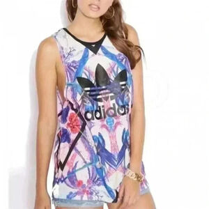 RARE Adidas Originals Florera Abstract Floral Trefoil Logo Tank Top Size M